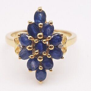Natural Blue and White Sapphire Ring Sterling Silver w/ Gold Overlay (Appraised)
